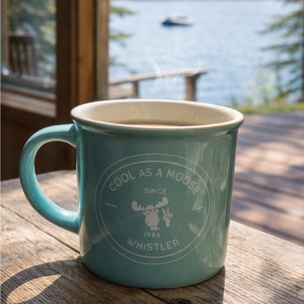 MUG 'Cool As A Moose ' Since 1986 Whistler BC Teal Coffee Tea Cup Ceramic 12 oz